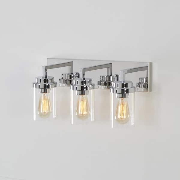 KAWOTI 20.5 in. 3-Light Chrome Vanity Light with Clear Glass Shade