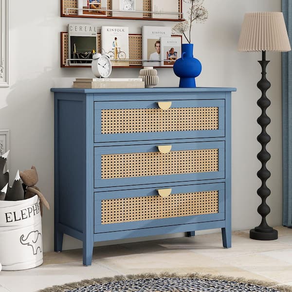 Blue 3 Drawers 31.5 in. W Nightstand