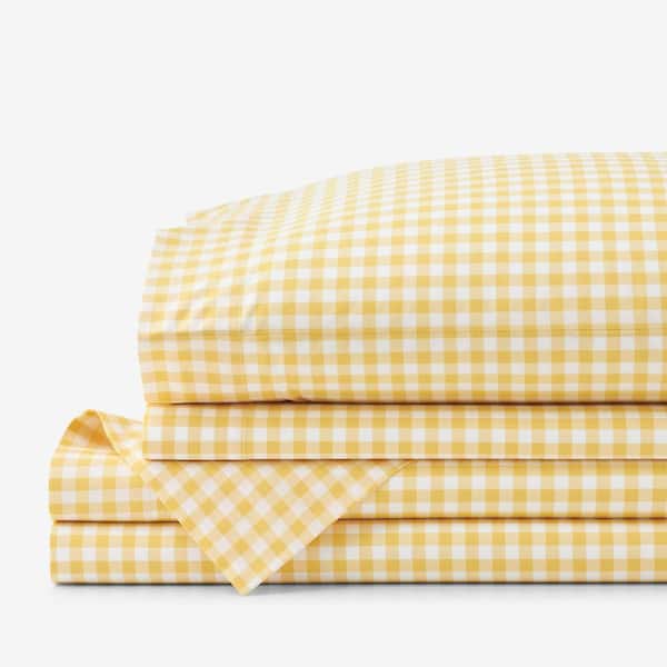 Company Kids Gingham Yellow Organic Cotton Percale Queen Sheet Set