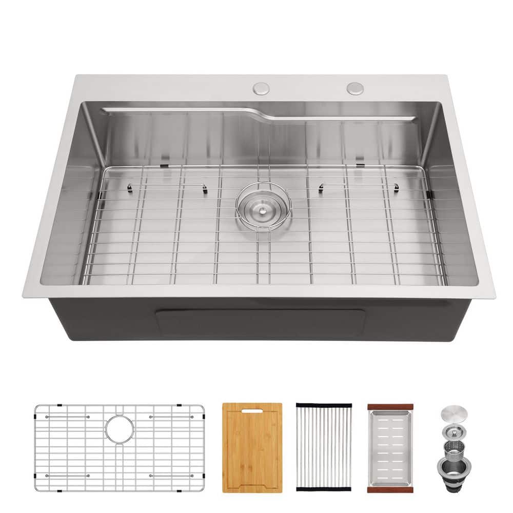 33 in. Drop-In/Topmount Single Bowl 16-Gauge Stainless Steel Z-Shape Workstation Kitchen Sink with Bottom Grid price history on PriceWatchPro