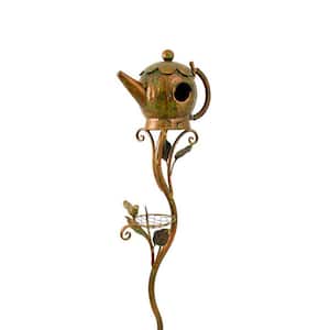 65 in. Tall Antique Copper Teapot Birdhouse Victorian Style Teapot