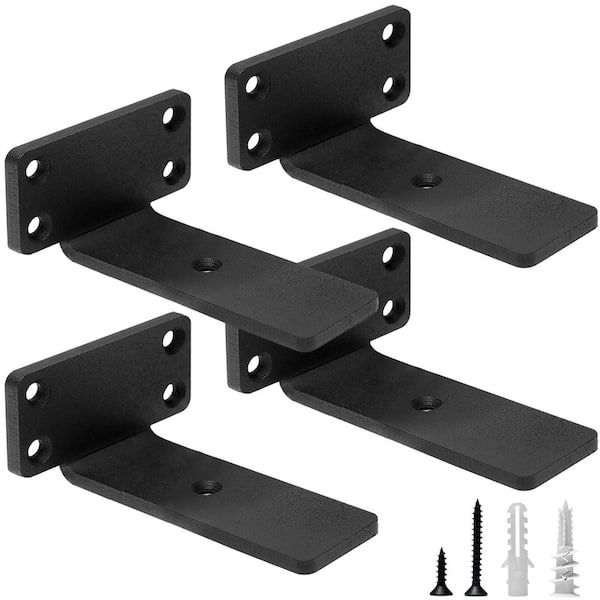4 in. Black Cast Iron L Floating Shelf Brackets with Hardware (4-Pack)