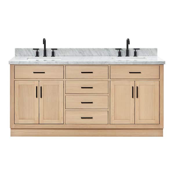 Hepburn 73 in. W x 22 in. D x 36 in. H Double Sink Bath Vanity in Oak with Italian Carrara Marble Top