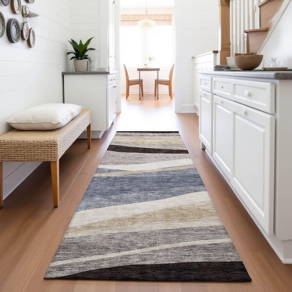 Mayfield Premium Machine Washable Abstract AMF1098 Blue 2 ft. 3 in. x 7 ft. 6 in. Runner Rug