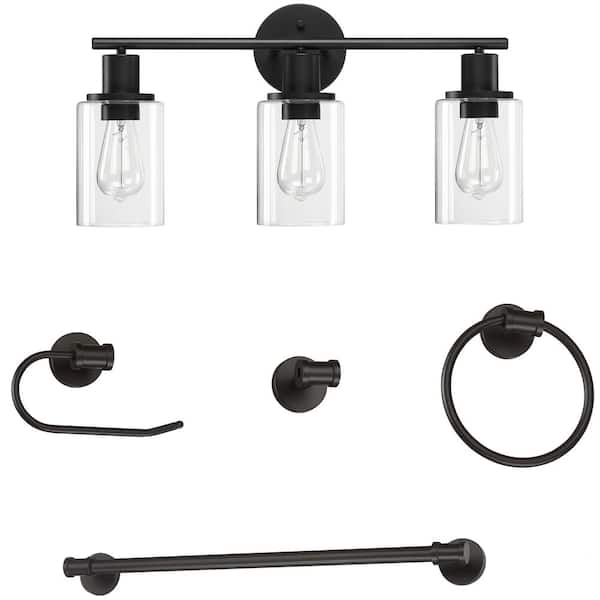 23.64 in. 3 Light Black Bathroom Vanity Light with Bathroom Hardware Set