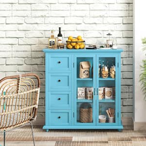 Blue Wooden 36 in. Buffet Sideboard Table Kitchen Storage Cabinet with Drawers and Doors