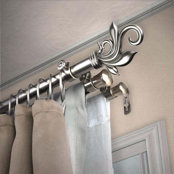 EMOH 13/16 Dia Adjustable 66 to 120 Triple Curtain Rod in Satin Nickel  with Andrea Finials HTPL-74-665 - The Home Depot