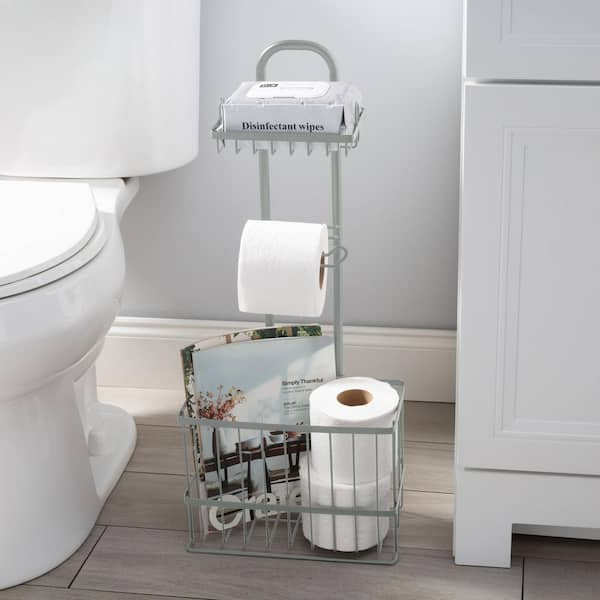 Home Basics Free-Standing Vinyl Coated Steel Dispensing Toilet Paper Holder,  White, BATH ORGANIZATION