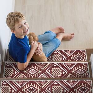Monument Maroon 9 in. x 28 in. Cotton Carpet Stair Tread Cover (Set of 13)