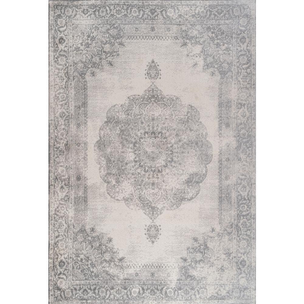 Rosalia Gray and Ivory Synthetic Medallion Area Rug