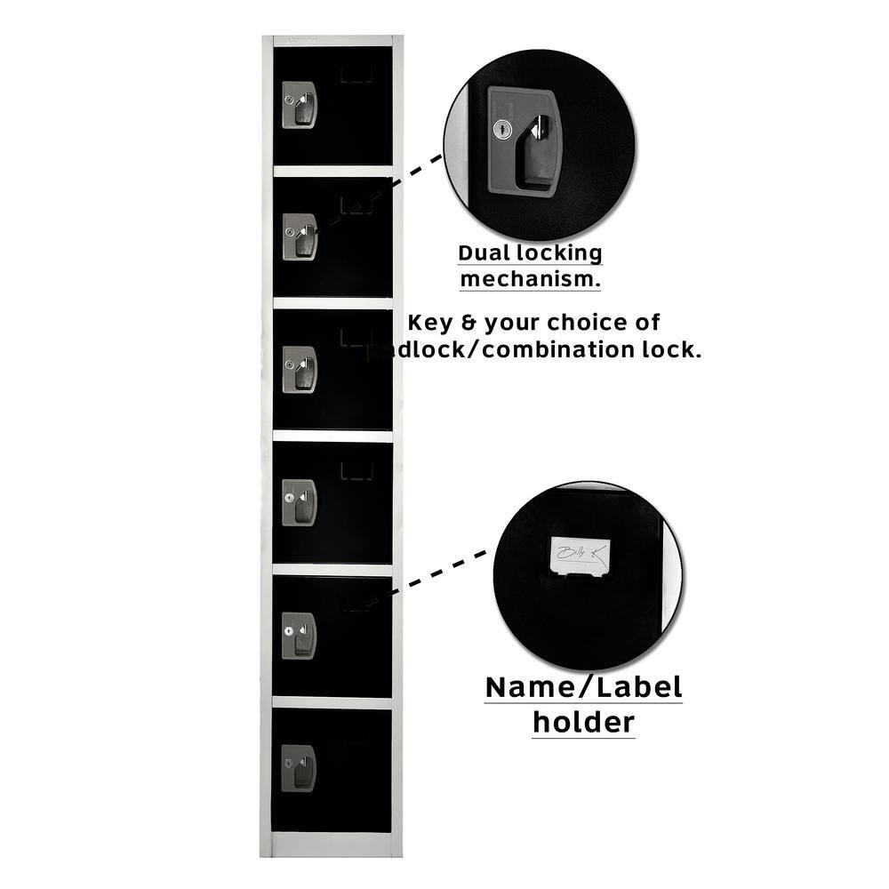 Black and Silver Steel 6-Tier Freestanding Office Locker