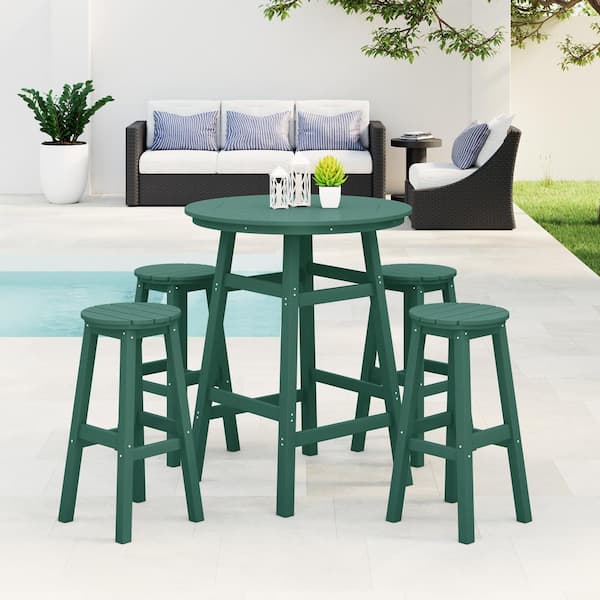 WESTIN OUTDOOR Laguna 5-Piece Bar Height HDPE Plastic Outdoor Patio Round High Top Bistro Dining Set in Dark Green