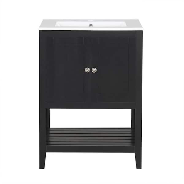 Boosicavelly 24.00 in. W Freestanding Black Bath Vanity with White Ceramic Top
