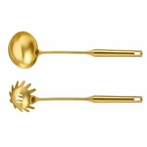Stainless Steel Soup Ladle and Spaghetti Spoon Set, Pasta Strainer, Durable Kitchen Cooking Utensils for Stirring