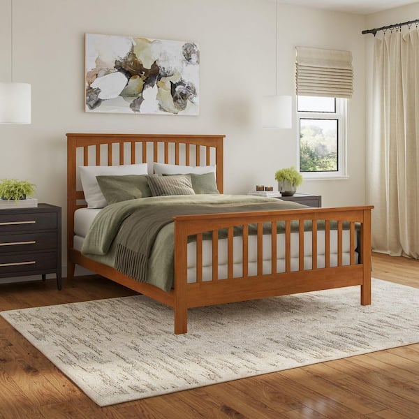AFI Brooklyn Light Toffee Natural Bronze Solid Wood Frame Queen Foundation Bed with Matching Footboard