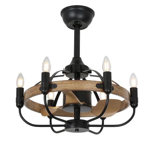 UMEILUCE 21 in. Indoor Black Ceiling Fan with Light and Remote Control Wood Metal Blades