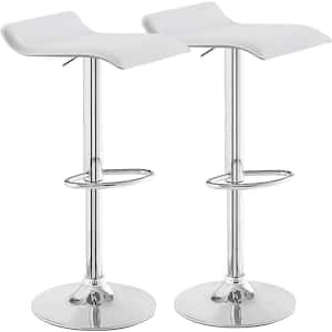 Set of 2 Barstools, Adjustable Swivel Bar Stools with PU Leather and Chrome Base, Pub Counter Chairs, White