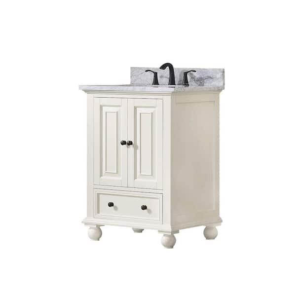 Thompson 24 in. Single Sink French White Bath Vanity with Carrara White Marble Top