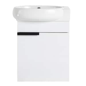 16 in. W x 8.5 in. D x 21.75 in. H Floating Wall Mount Ceramic Top Bath Vanity in White with Sink and Door