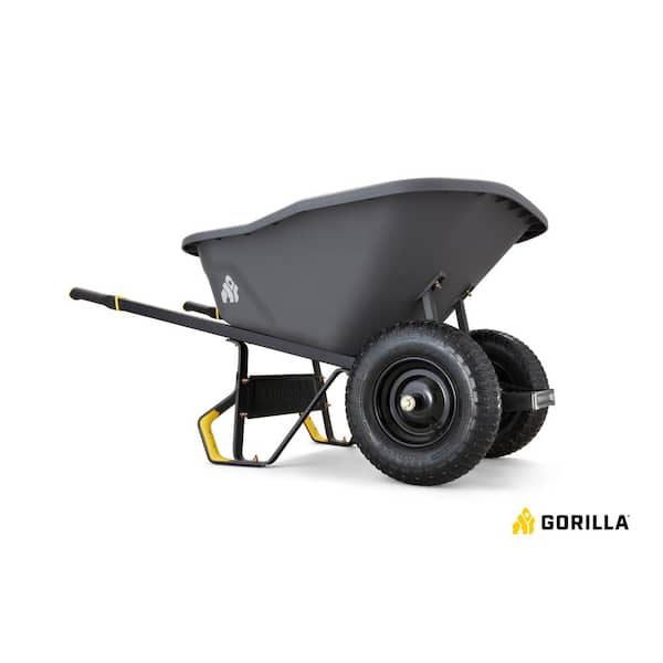 Gorilla 8 cu. ft. Dual-Wheel Wheelbarrow, Pro-Grade Poly Bucket, Steel Handles, Dual 16 in. Pneumatic Wheels, Easy-Dump Design