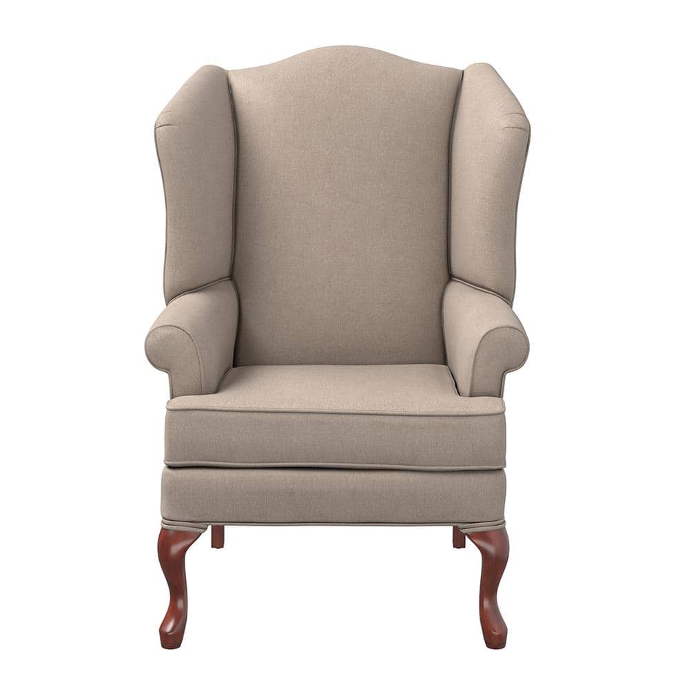 Handcrafted Beige Linen-Textured Traditional Wingback Chair