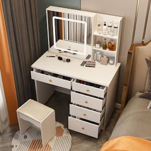 Details about   Vanity Set with 12 LED Lighted Mirror Makeup Dress Table Dresser Desk W/Stool ✈ 