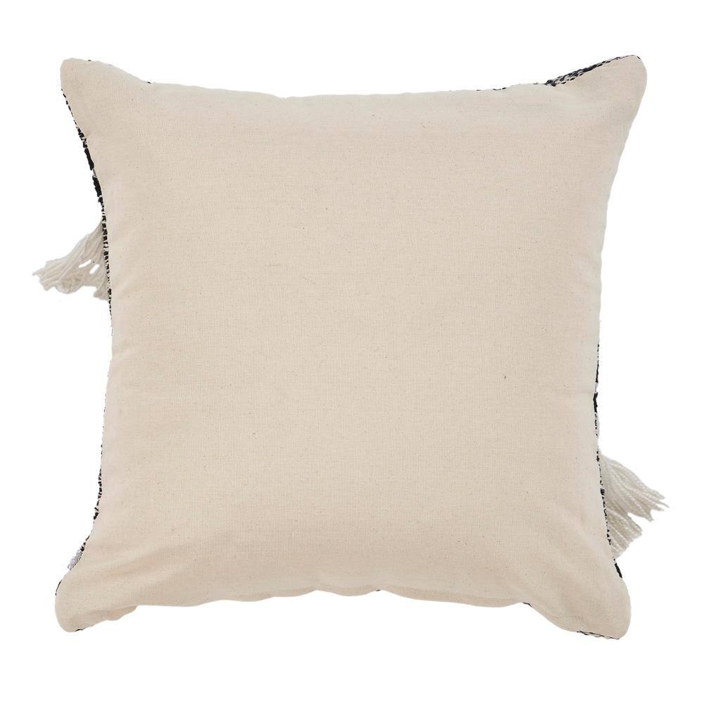 18'' Black and Off-White Striped Cotton Pillow with Fringe