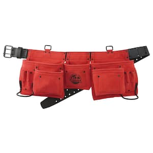 11-Pocket Suede Leather Tool Apron in Red
