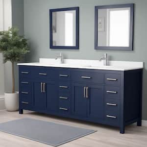 Beckett 84 in. W x 22 in. D x 35 in. H Double Sink Bathroom Vanity in Dark Blue with White Cultured Marble Top