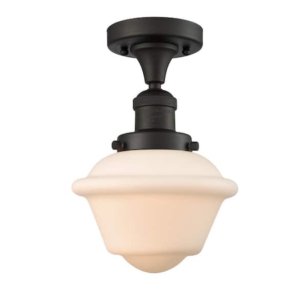 Oxford 7.5 in. 1-Light Oil Rubbed Bronze Traditional Semi-Flush Mount with Frosted Glass Shade