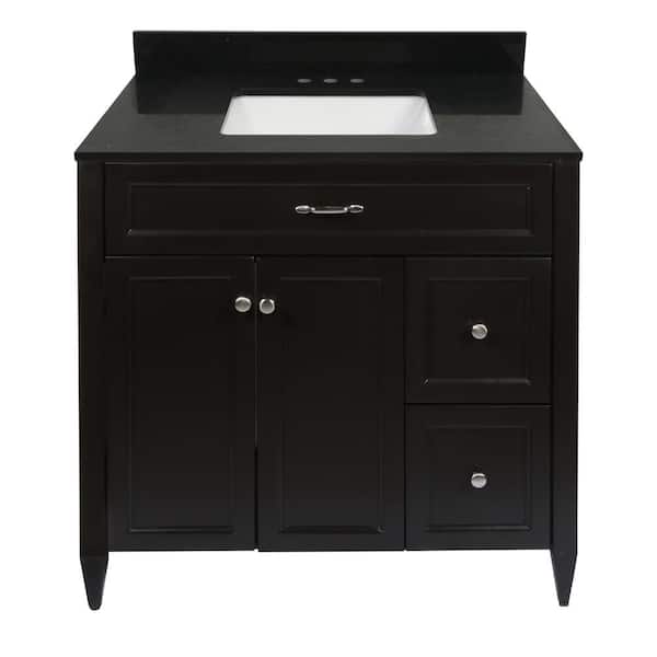 Amluxx Verona 37 in. W x 22 in. D Bath Vanity in Espresso with Quartz Stone Vanity Top in Galaxy Black with White Basin