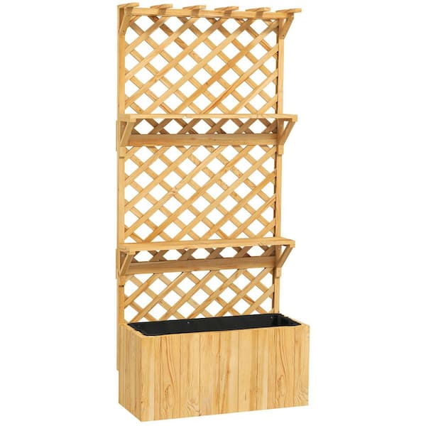 29.9 in. Wood Raised Garden Bed with Trellis and Plant Shelf, Natural (1-Pack)