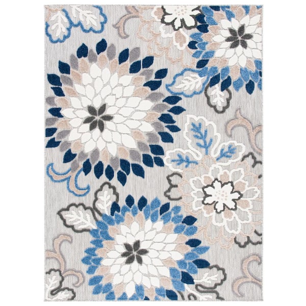Cabana Gray/Blue 4 ft. x 6 ft. Floral Abstract Indoor/Outdoor Patio  Area Rug