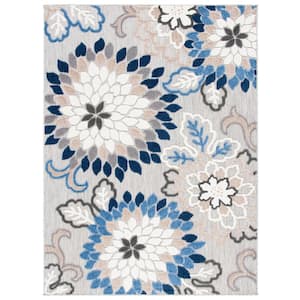 Cabana Gray/Blue 5 ft. x 8 ft. Floral Abstract Indoor/Outdoor Patio  Area Rug