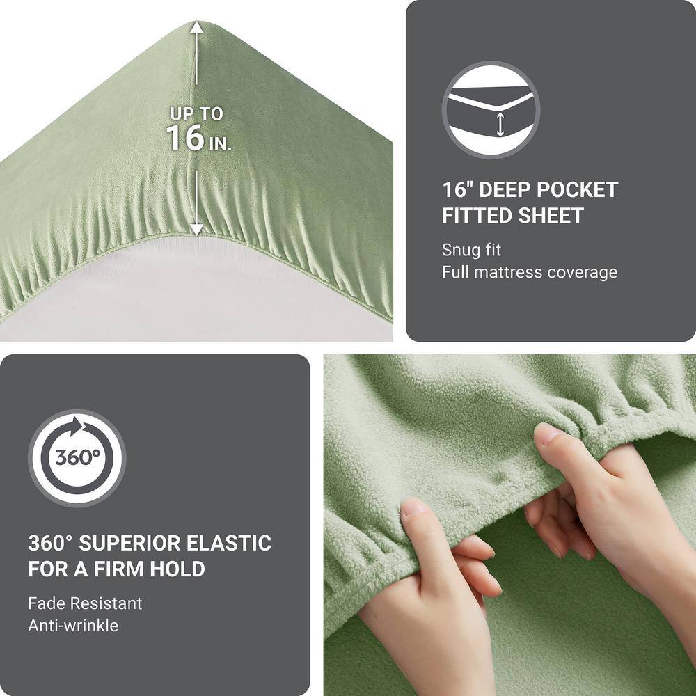 Green Plaid Twin Polyester Micro Fleece Sheet Set