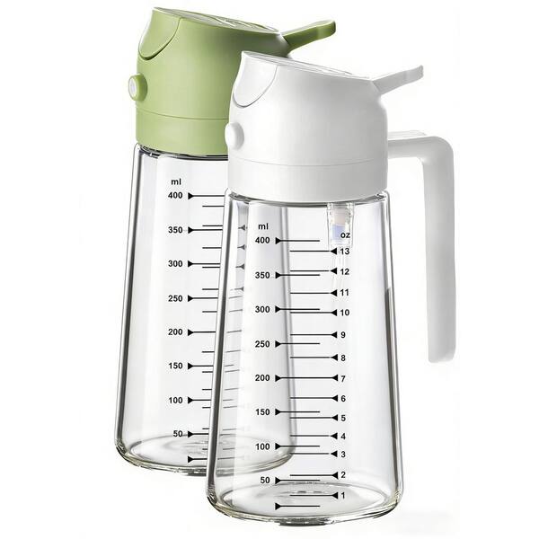 16 oz. Glass Olive Oil Sprayer for Cooking–2 in 1 Olive Oil Dispenser Bottle for Kitchen Gadget (White and Green)