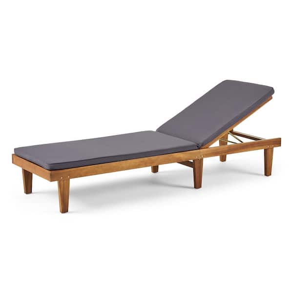 Nadine Teak Brown 1-Piece Wood Outdoor Patio Chaise Lounge with Dark Grey Cushions