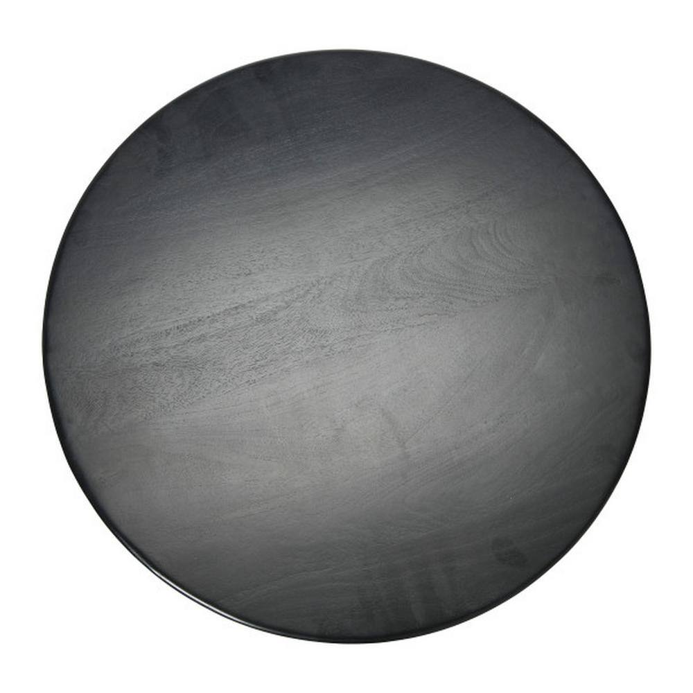 Black Mango Wood and Cane Round Coffee Table with Shelf