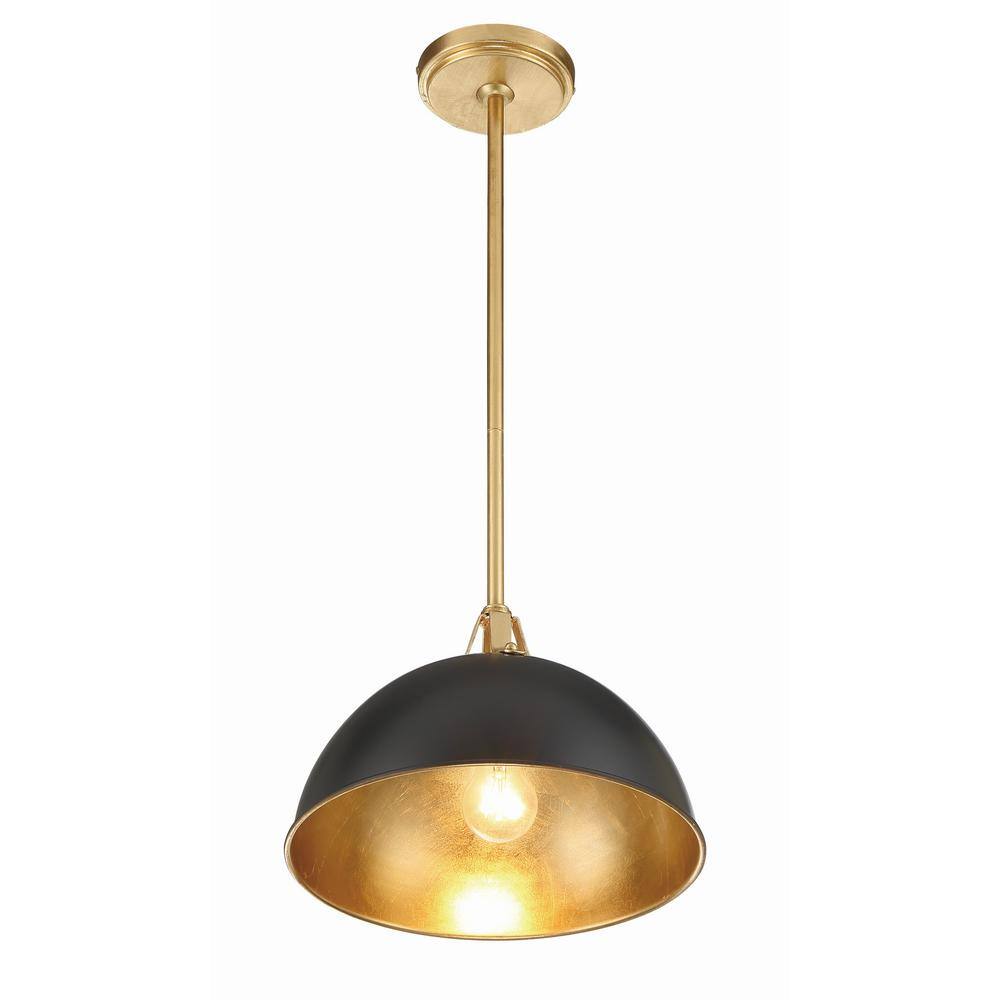 Matte Black and Antique Gold Mini Dome Pendant Light