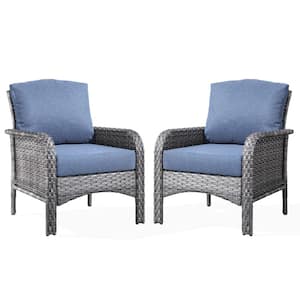 Denali Gray Modern Wicker Outdoor Lounge Chair Seating Set with Denim Blue Cushions (2-Pack)