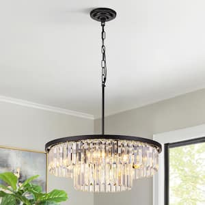 6-Light Matte Black Modern/Contemporary 2-Tier Drum Crystal Chandelier