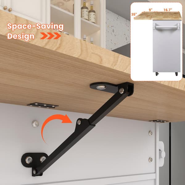 Bayfeve Kitchen Island  Kitchen Cart, Mobile Kitchen Island, Rubber Wood Top, Big  Adjustable Shelf Inside Cabinet for Different Utensils