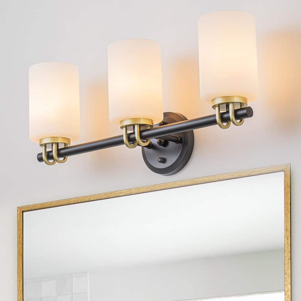 21.26 in. 3-Light Matte Black Bathroom Vanity Light with Cylindrical Frosted White Glass Shade for Bedroom Hallway price history on PriceWatchPro