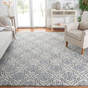 Abstract Ivory/Navy 8 ft. x 10 ft. Diamond Floral Area Rug