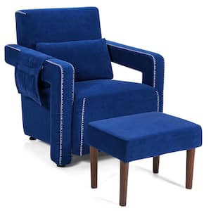 31 in. Width Blue Modern Berber Fleece Single Sofa Chair w/Ottoman and Waist Pillow