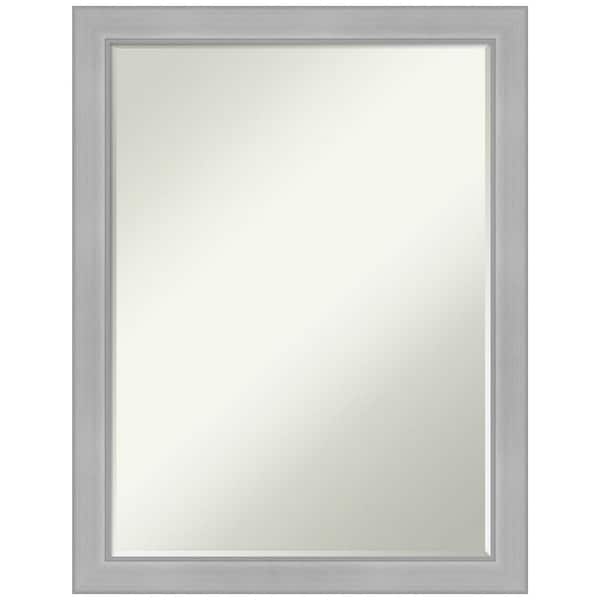 Amanti Art Vista Brushed Nickel Narrow 20.5 in. x 26.5 in. Petite Bevel Modern Rectangle Framed Wall Mirror in Silver
