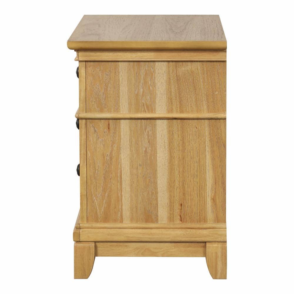 Natural Oak 2-Drawer Solid Wood Nightstand with Metal Knobs