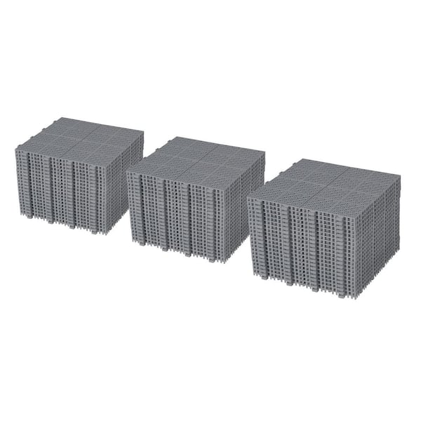 GOGEXX 12 in. x 12 in. Gray Porch Rosette Pattern Interlocking Deck Tiles Plastic Flooring Waterproof Outdoor (Pack of 60)