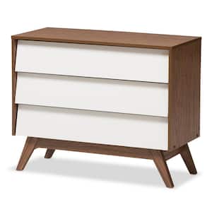 Hildon 3-Drawer White and Brown Chest of Drawers