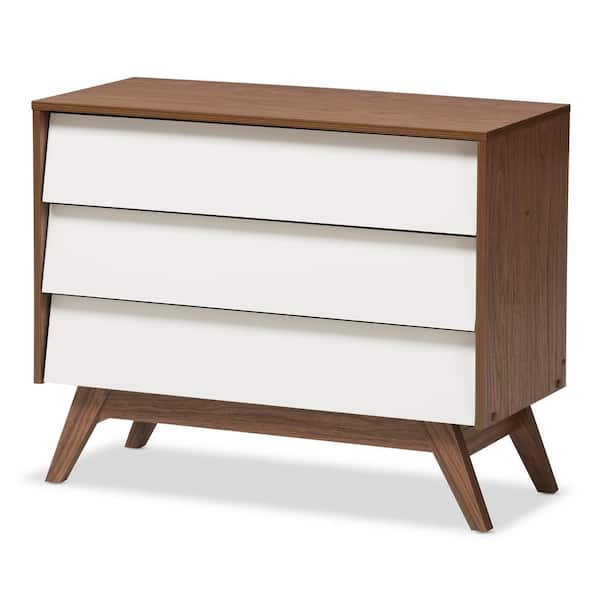 Baxton Studio Hildon 3 Drawer White and Brown Chest of Drawers